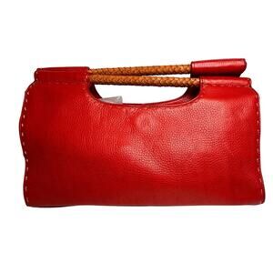 Fossil Vtg Pebbled Leather Clutch Purse Bag Red Top Handle ZB8593 Western Boho
